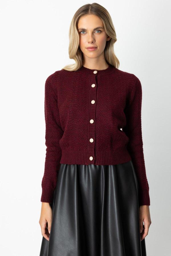 On Kadın Düğmeli Sıfır Yaka Hırka 63903 Bordo - Image 1