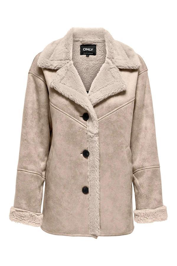 Only Kadın Yakası ve İçi Kürklü Süet Mont 15322037 Taş - Image 1