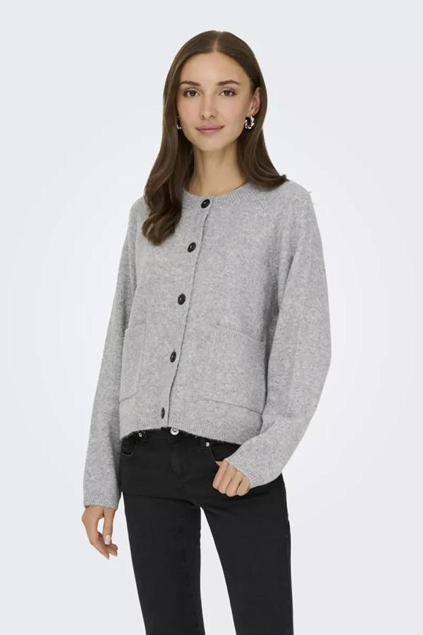 Only Kadın Onlpıemonte Sıfır Yaka Torba Cepli Yünlü Hırka 15344118 Açık Gri - Image 1