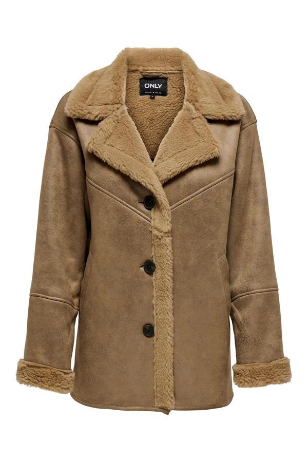 Only Kadın Yakası ve İçi Kürklü Süet Mont 15322037 Vizon - Image 1
