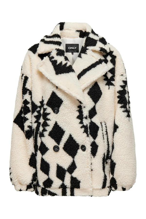 Only Kadın Onlpop Kruvaze Yaka Desenli Teddy Mont 15329909 Ekru - Image 1
