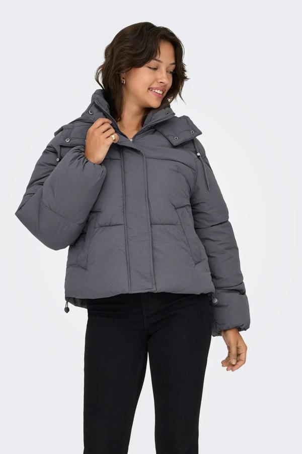 Only Kadın Kapüşonlu Çift Cepli Şişme Mont 15322013 Gri - Image 1