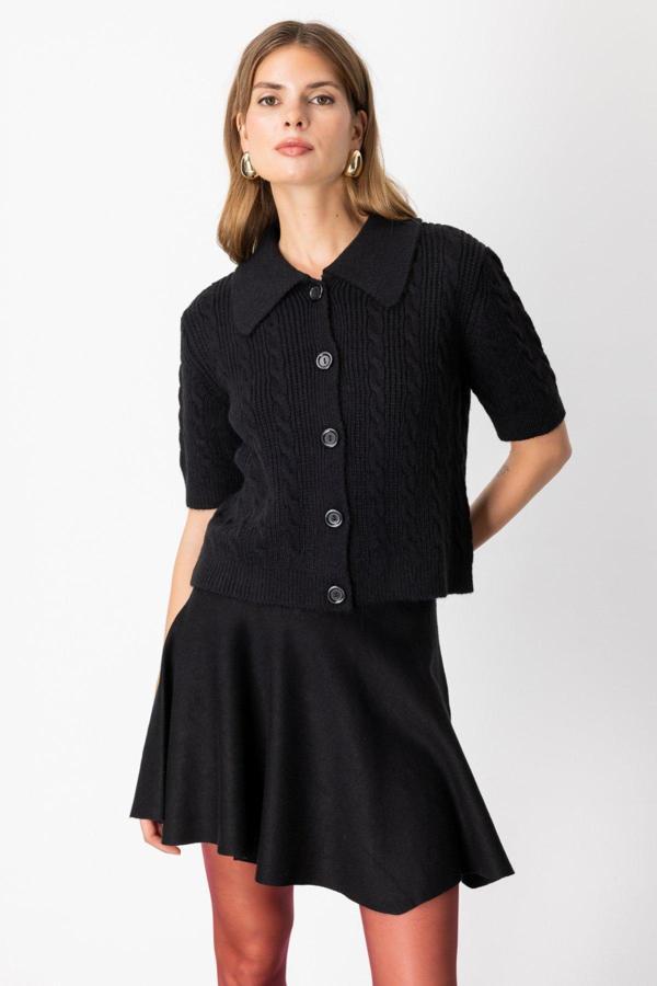 On Kadın Kısa Kollu Örme Hırka 65917 Siyah - Image 1