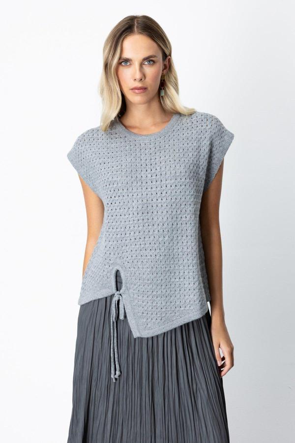 On Kadın Önü Bağlamalı Süveter 65337 Gri - Image 1