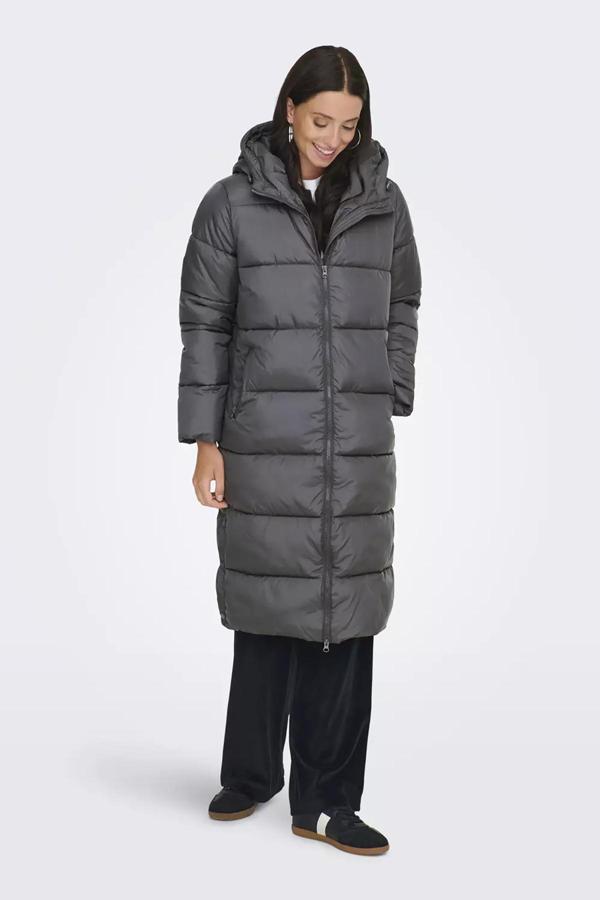 Only Kadın Onlmontana Kapüşonlu Uzun Şişme Mont 15226559 Gri - Image 1