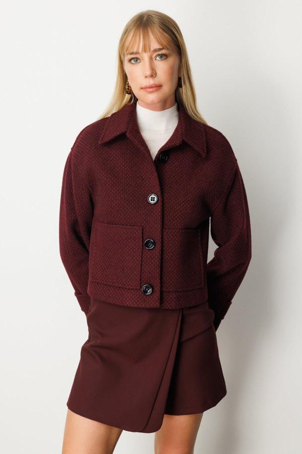 Ekol Kadın Torba Cepli Crop Mont 6013 Bordo - Image 1