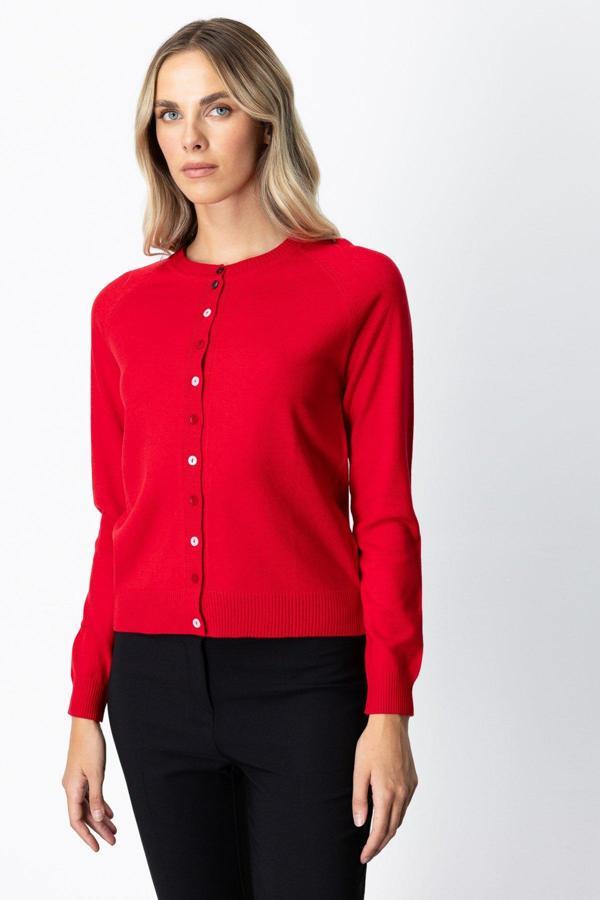 On Kadın Renkli Düğmeli Sıfır Yaka Triko Hırka 65921 Kırmızı - Image 1