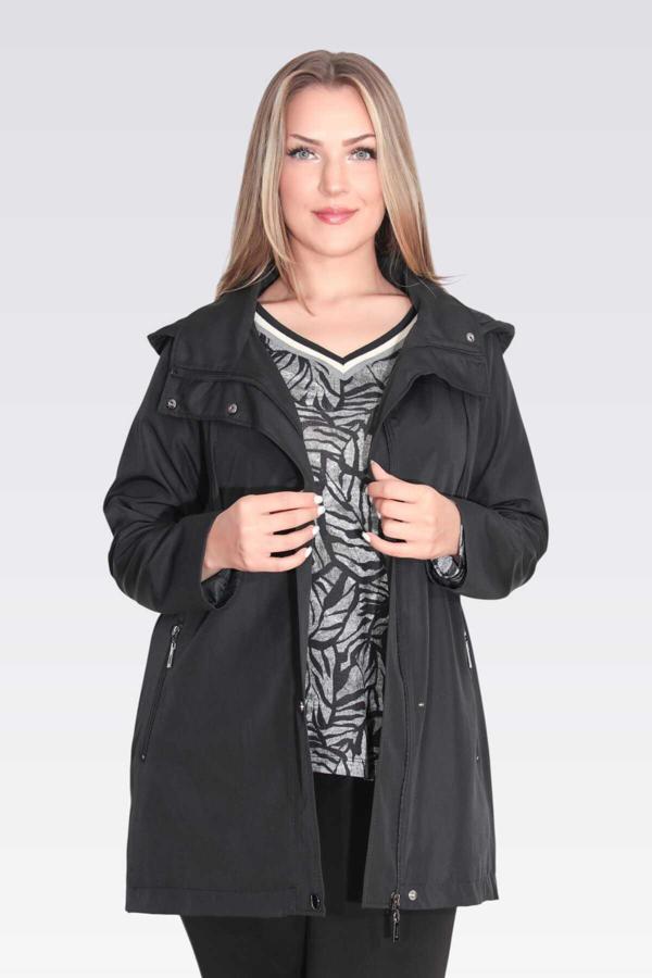 Tolga Saraçoğlu Kadın Demonte Kapüşon Devrik Yaka Rahat Kesim Trençkot 60131 Siyah - Image 1