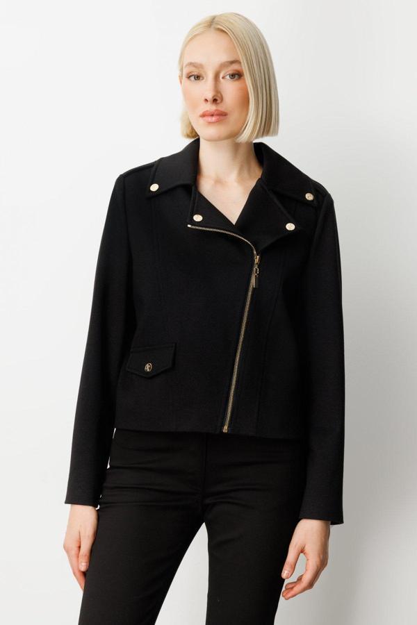 Ekol Kadın Simli Kumaş Süs Kapak Cepli Mont 8013 Siyah - Image 1