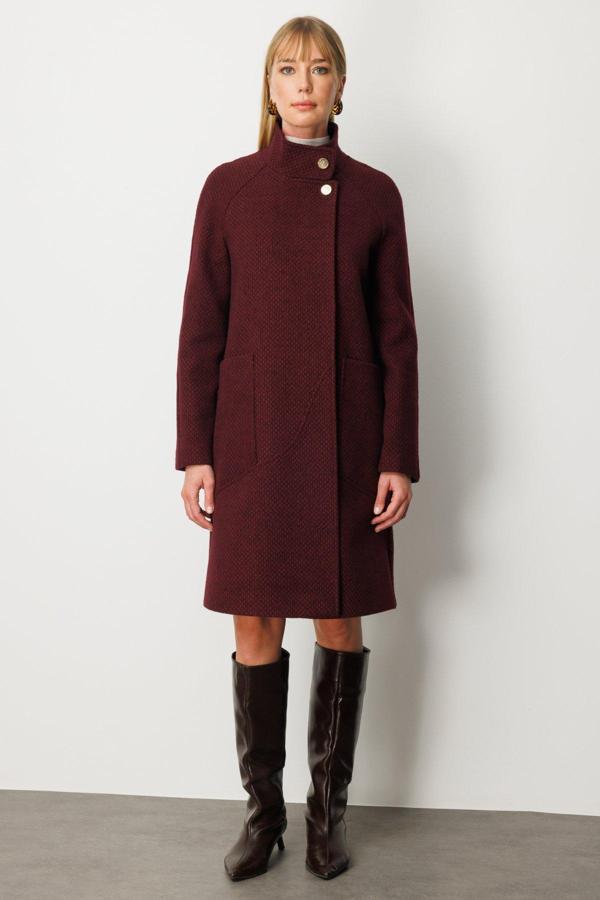 Ekol Kadın Dokulu Torba Cepli Kaban 6051 Bordo - Image 1