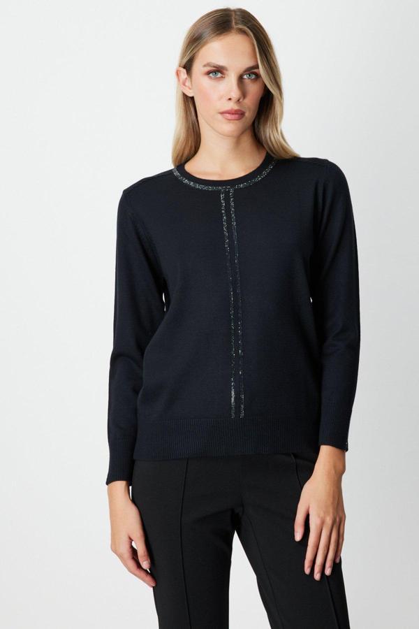 On Kadın Taş İşlemeli Triko Kazak 65397 Siyah - Image 1