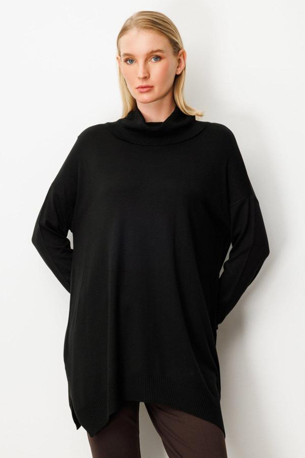 On Kadın Balıkçı Yaka Tunik 65317 Siyah - Image 1