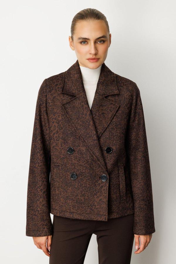 Ekol Kadın Kruvaze Yaka Desenli Mont 8021 Leopar - Image 1