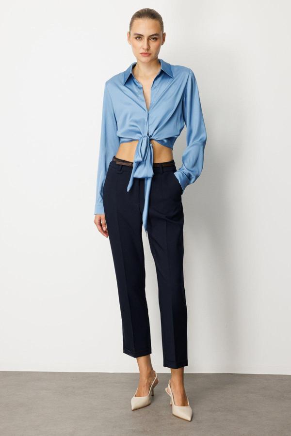 Ekol Kadın Duble Paça Kemerli Pantolon 1003 Lacivert - Image 1