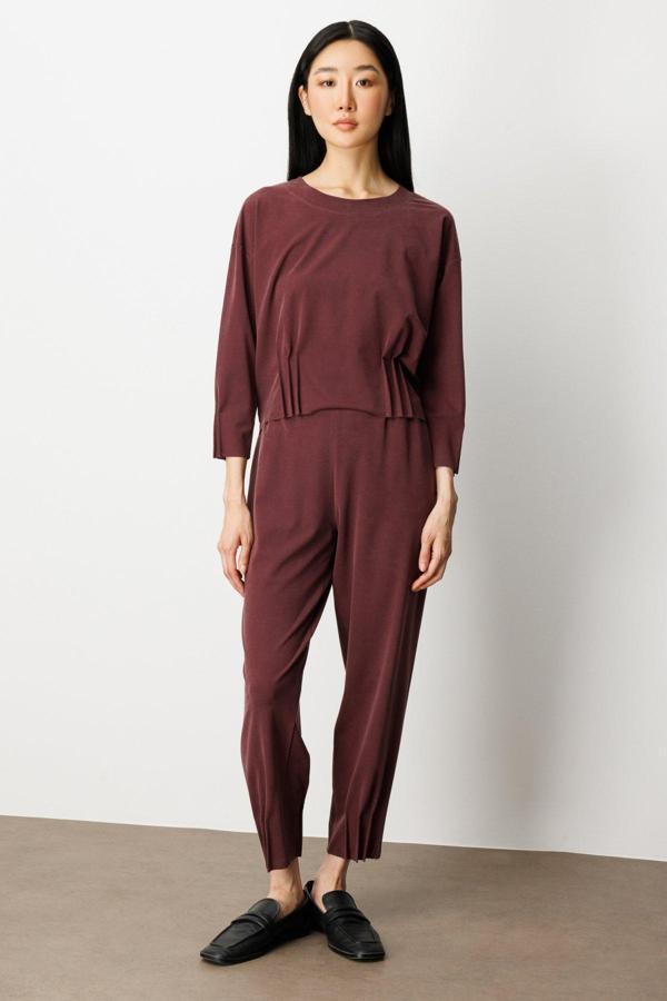 On Kadın Beli Lastikli Paçası Dikişli Pantolon 64409 Bordo - Image 1