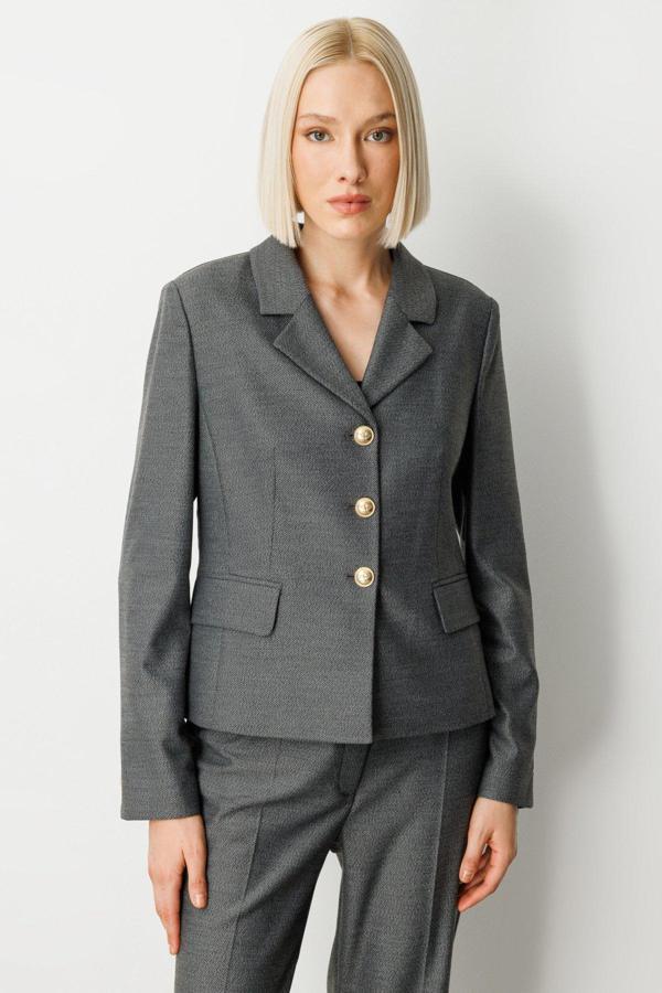 Ekol Kadın Omzu Vatkalı Kapak Cepli Ceket 5049 Antrasit - Image 1