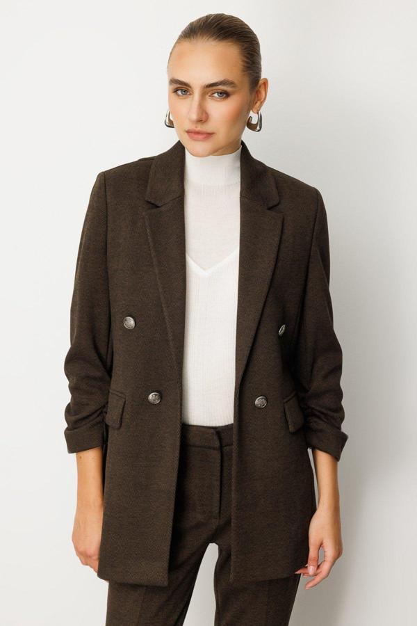 Ekol Kadın Kolu Büzgülü Kapak Cepli Ceket 5187 Kahverengi - Image 1