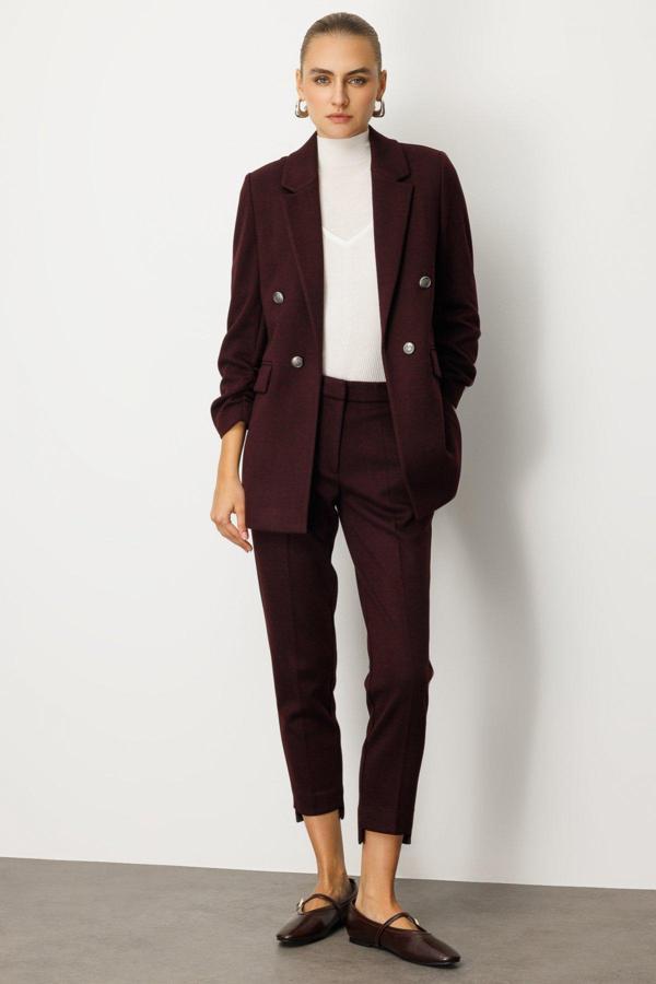 Ekol Kadın Balıksırtı Desenli Dar Paça Pantolon 5189 Bordo - Image 1