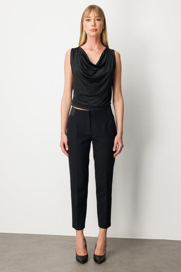 Ekol Kadın Beli Kalın Lastikli Dar Paça Pantolon 1109 Siyah - Image 1