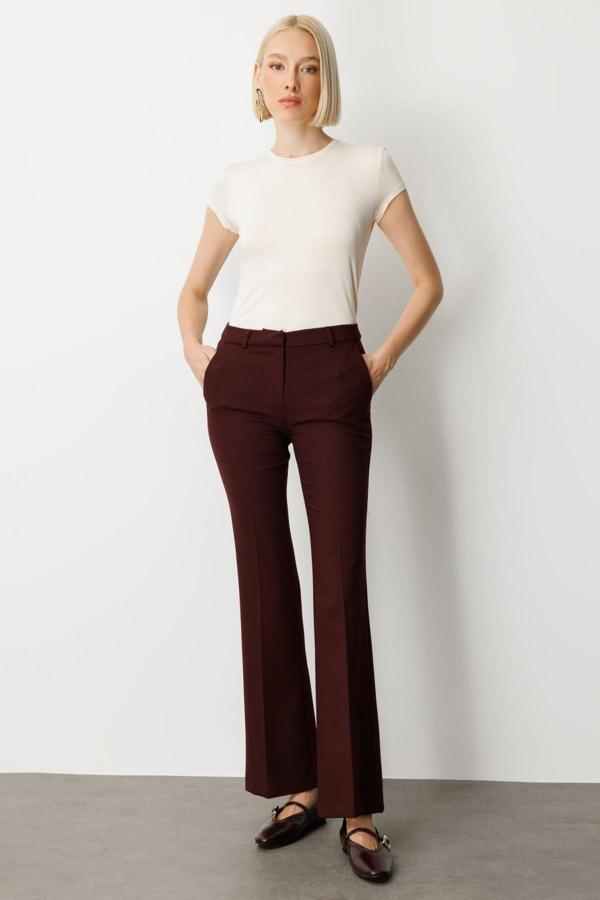 Ekol Kadın İspanyol Paça Yan Cepli Pantolon 5011 Bordo - Image 1