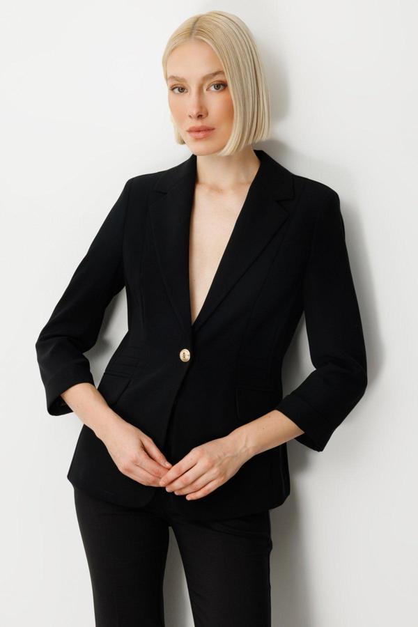 Ekol Kadın Kapak Cepli Duble Kol Ceket 5203 Siyah - Image 1