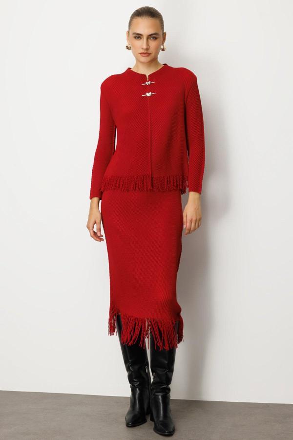 Ekol Kadın Beli Lastikli Püsküllü Etek 3911 Bordo - Image 1