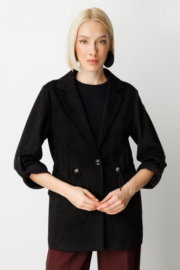 Ekol Kadın Kapak Cepli Güderi Ceket 5063 Siyah - Image 1