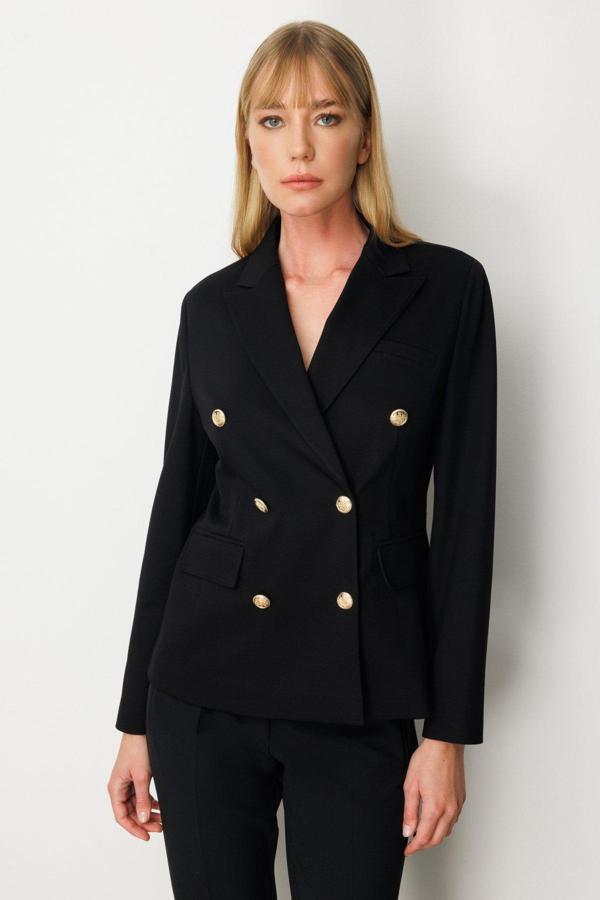 Ekol Kadın Kruvaze Yaka Kapak Cepli Ceket 5153 Siyah - Image 1