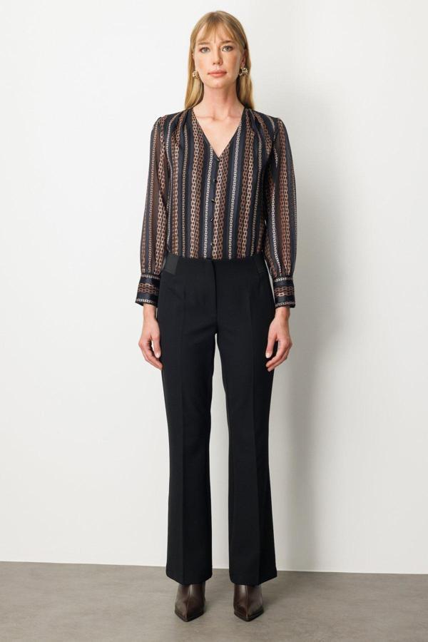 Ekol Kadın Beli Kalın Lastikli İspanyol Paça Pantolon 1105 Siyah - Image 1