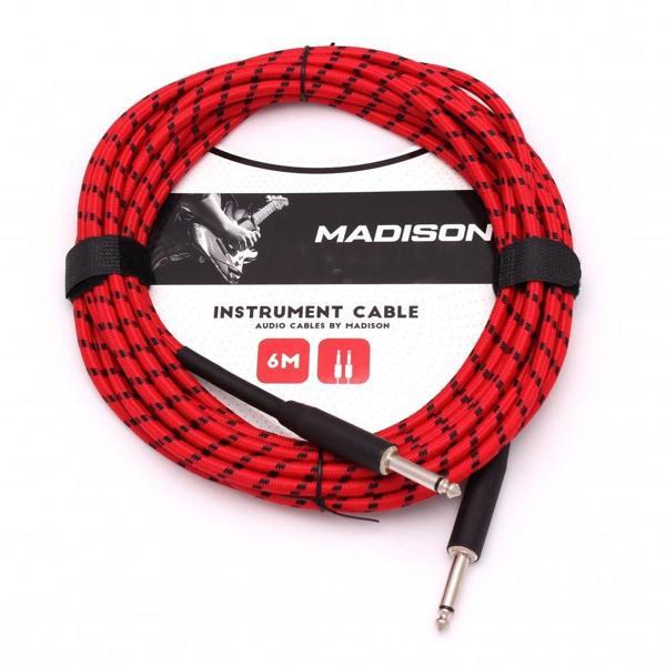 Madison Örgülü Kumaş Gitar Kablosu 6 Metre- KIRMIZI SİYAH ÇİZGİLİ - Image 1
