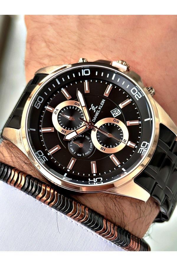 Çelik Kordonlu Takvimli Erkek Kol Saati - Hematit Taş Özel Bileklik Hediye - Image 1