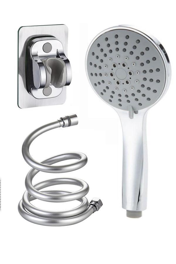 Plodna House 5 Fonksiyonlu Büyük Boy Krom Duş Başlığı 150Cm Pvc Hortumlu Yapışkan Mafsallı Duş Seti - Image 1