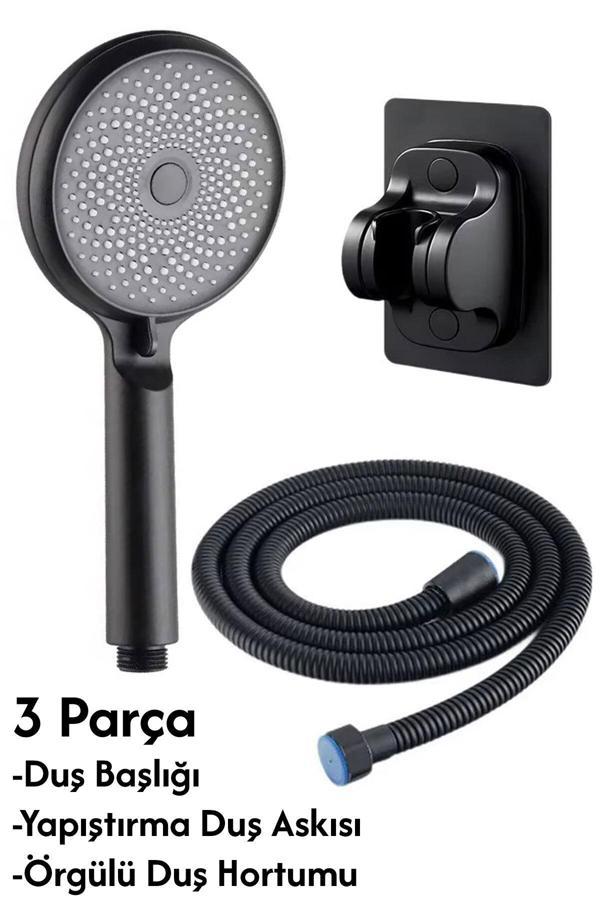 Plodna House Yüksek Basınçlı Siyah Duş Başlığı Seti – 3 Fonksiyonlu | Su Tasarruflu | Kolay Montaj - Image 1