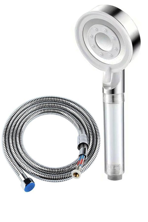 Plodna House Filtreli Beyaz Çelik 5 Fonksiyonlu Duş Başlığı Seti – 150 Cm Çelik Örgülü Hortum 2 Parça - Image 1