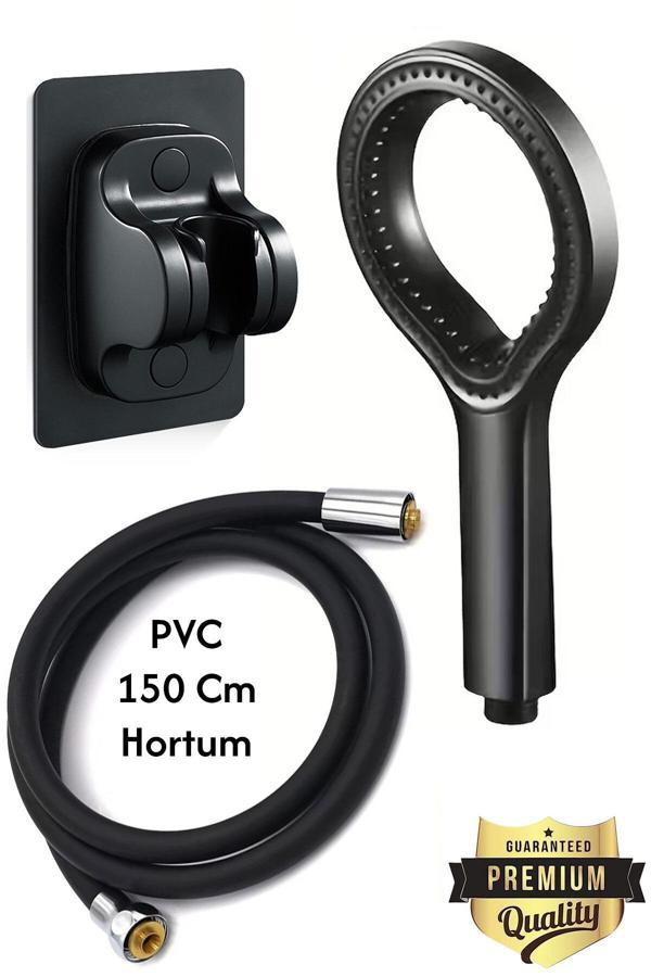 Plodna House Siyah Yağmur Model Duş Başlığı Seti – Yüksek Basınçlı & Dayanıklı Pvc Hortumlu + Yapıştırma Mafsal - Image 1