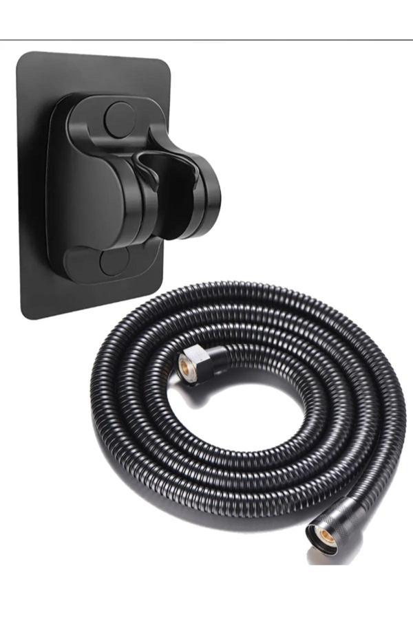 Plodna House Siyah 15 Kg Taşıyabilen Sudan Etkilenmeyen Sticker Duş Askısı Ve Siyah 1,5M Örgülü Duş Hortumu - Image 1