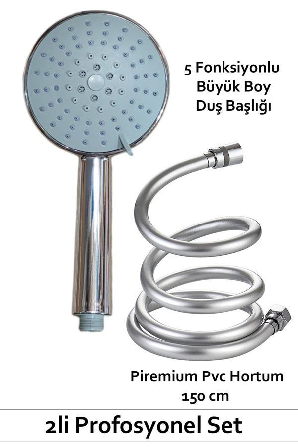 Plodna House 5 Fonksiyonlu Büyük Boy Duş Başlığı & Pvc Süper Sağlam 150 Cm Hortum Duş Seti - Image 1