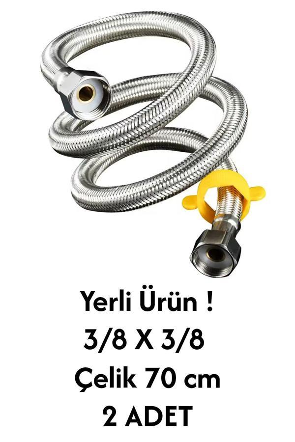 Plodna House 2 Adet 70 Cm Paslanmaz Çelik Örgülü Flex Hortum – 3/8"X3/8" Klozet&Taharet Musluğu Bağlantı Hortumu - Image 1
