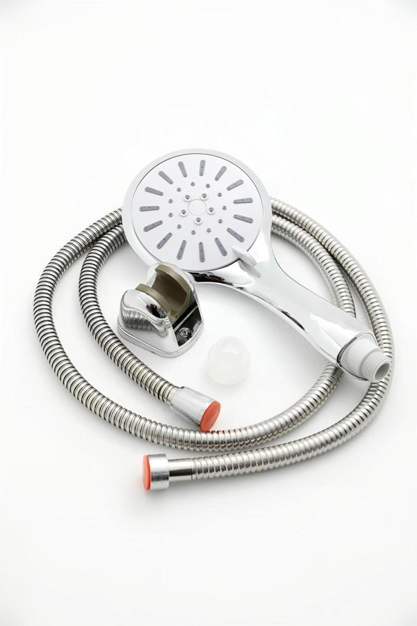 Plodna House Tayzikli Yüksek Basınçlı 5 Fonksiyonlu Siyah Krom Duş Başlığı 1,5M Örgülü Hortum Mafsallı Duş Seti - Image 1