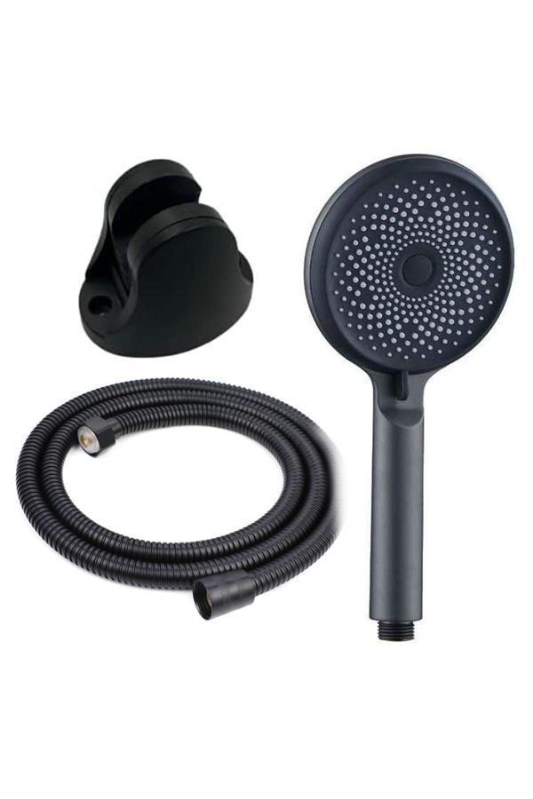 Plodna House Tayzikli Yüksek Basınçlı Siyah Süper Yağmurlama Duş Seti Örgülü 150Cm Hortum Ve Mafsal Set - Image 1