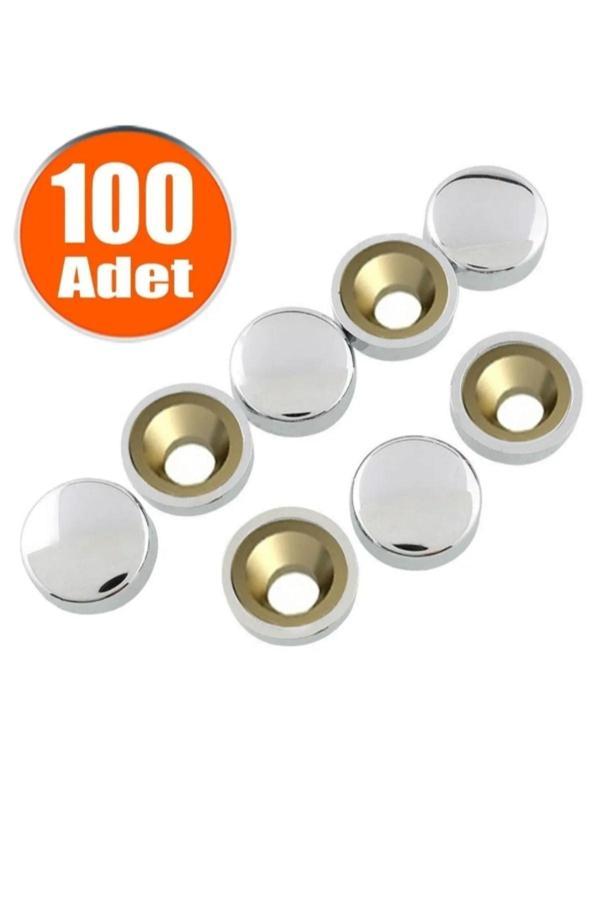 Plodna House Dekoratif Vida Kapağı Kapatıcı 15 Mm Parlak Krom Metal Vida Tapası Tıpası (100 Adet) - Image 1