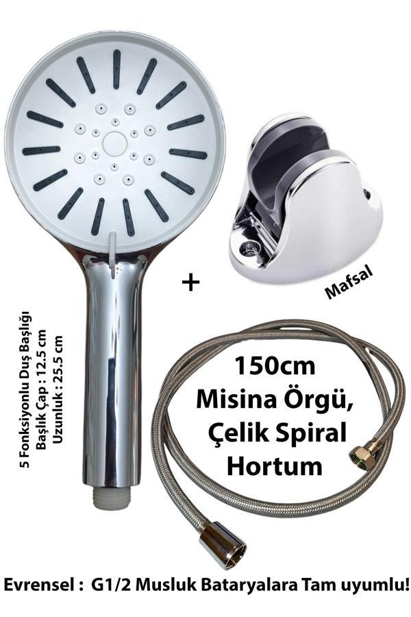 Plodna House Güneş 5 Fonksiyonlu Duş Başlığı Mafsal Ve 150Cm Güçlü Hortum Duş Seti - Image 1