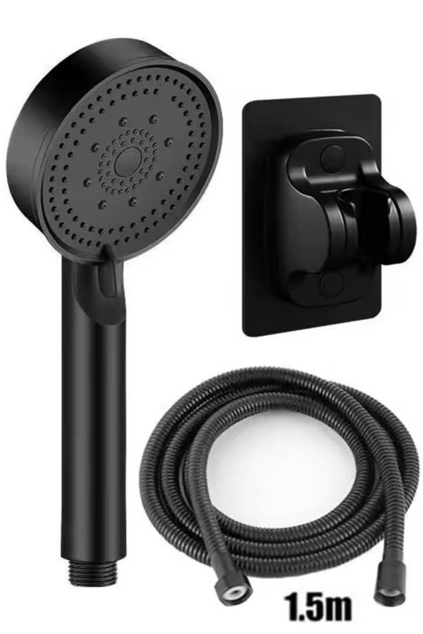 Plodna House Tayzikli Yüksek Basınçlı Siyah Duş Başlığı Yapışkanlı Duş Mafsalı 150Cm Hortumlu Duş Seti - Image 1
