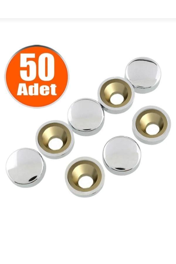 Plodna House Dekoratif Vida Kapağı Kapatıcı 15 Mm Parlak Krom Metal Vida Tapası Tıpası (50 Adet) - Image 1