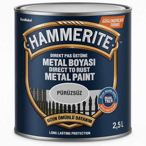 Marshall Hammerite Astarsız Boyasız Paslı Yüzey Metal Boyası Pürüzsüz Gümüş 0,25 L - Image 1