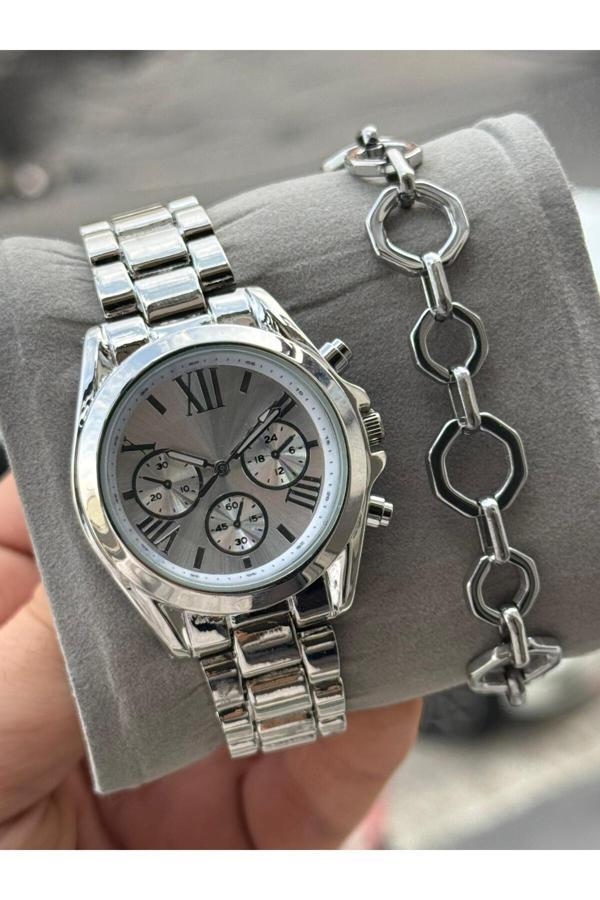 Captiva Gümüş Renk Metal Kol Saati Ve Çelik Bileklik - Image 1