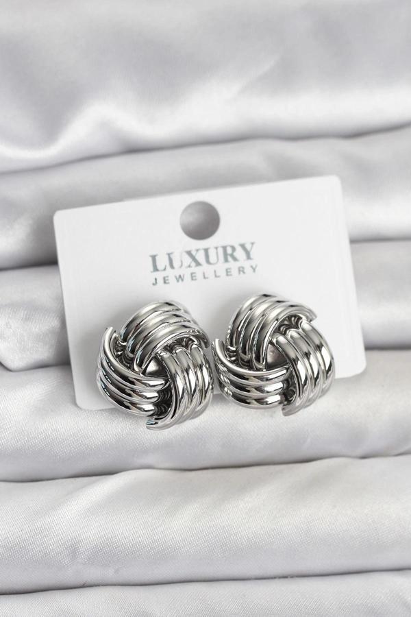 Pirinç Sarmal Gümüş Renk Kadın Küpe - Image 1