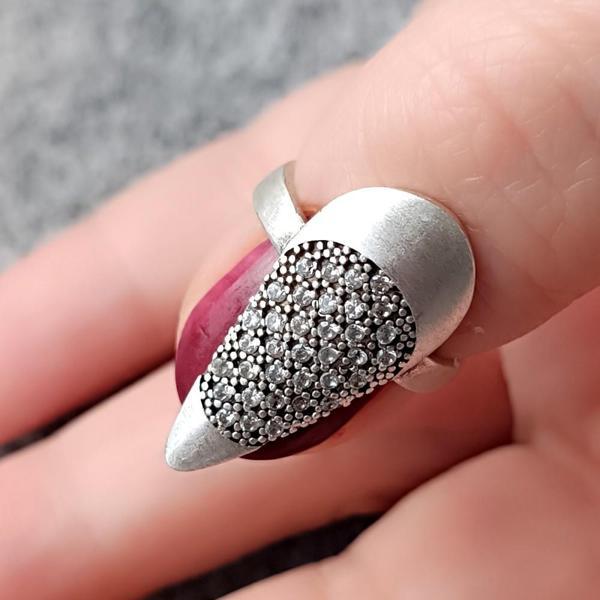 Zirkon Taşlı Kadın Tırnak Yüzük Gümüş Kaplama Ayarlanabilir El Yapımı Tırnak Yüzük - Image 1