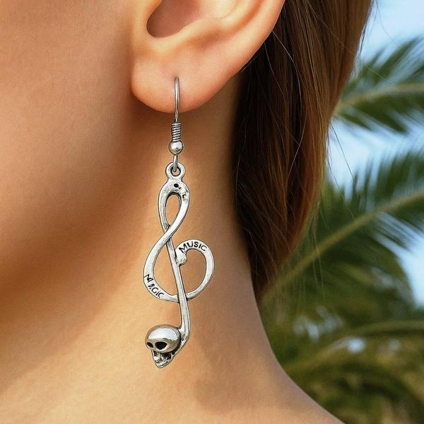 Kuru Kafalı Sol Anahtarı Şekilli Kadın Küpe Çift Adet Gümüş Kaplama El Yapımı Küpe - Image 1