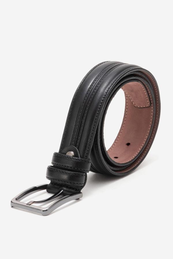 DERİCLUB Hakiki Deri 3.5 cm Dikişli Erkek Klasik Kemer 517 SİYAH - Image 1